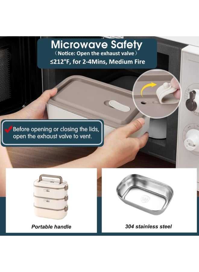 تابيت علبة غداء بينتو للأطفال والكبار، طقم علب طعام معزولة محمولة، علب بينتو من الفولاذ المقاوم للصدأ قابلة للتكديس من طبقة إلى ثلاث طبقات، حاوية طعام مانعة للتسرب (طبقتان) - Image 5